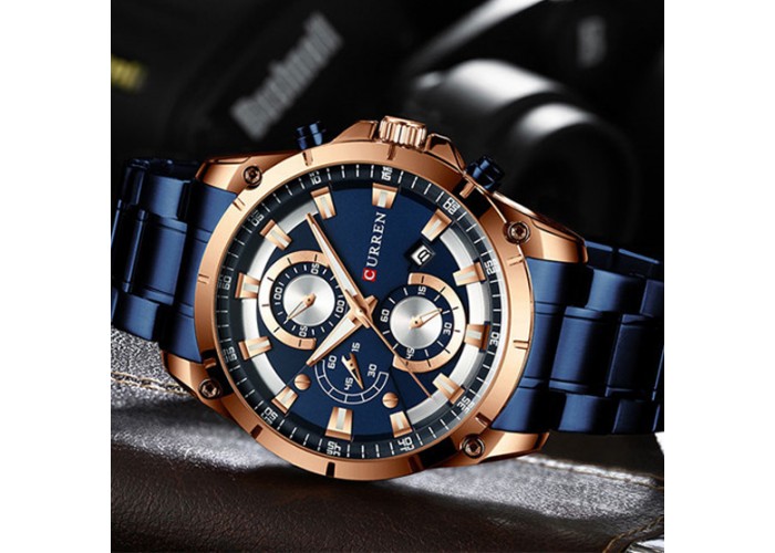 Мужские часы Curren 8360 Blue-Gold