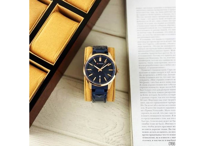 Мужские часы Curren 8366 Blue-Gold