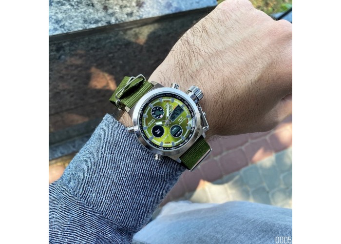 Мужские часы AMST 3003 Silver-Green Green Wristband