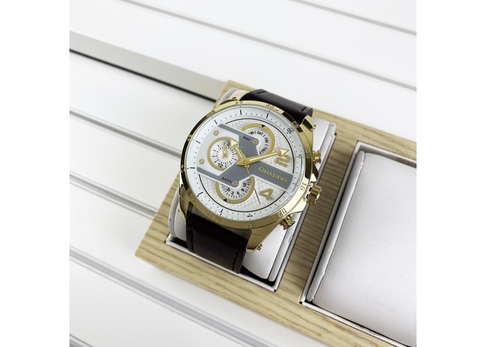 Мужские часы Guardo B01318-5 Dark Brown-Gold-White