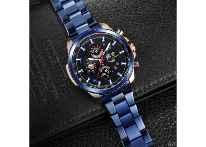 Мужские часы Forsining 6909 Blue-Cuprum-Black