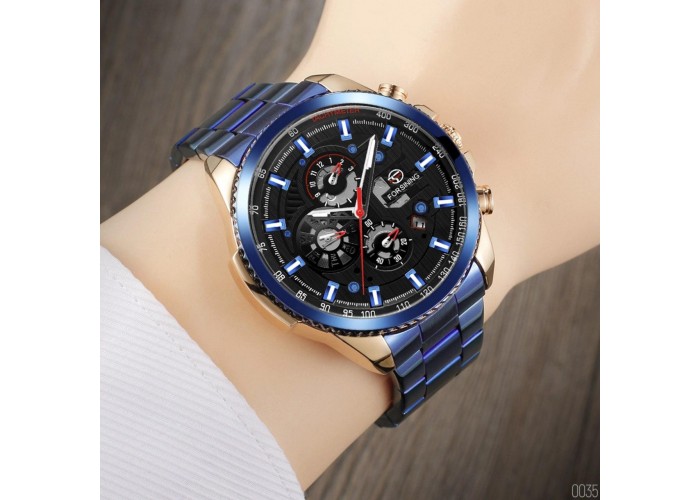 Мужские часы Forsining 6909 Blue-Cuprum-Black