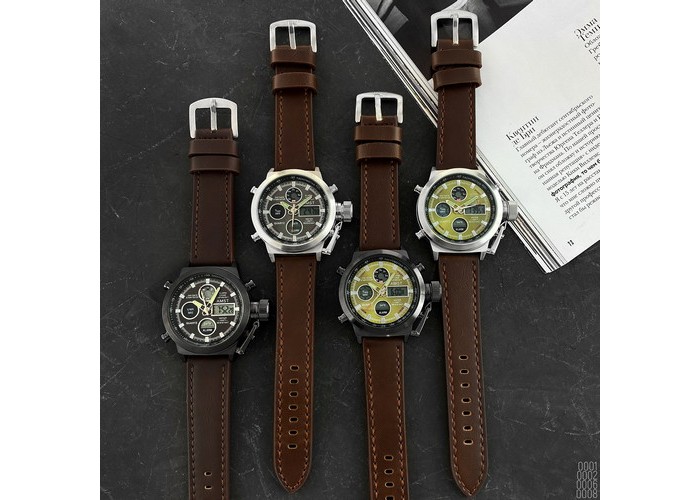 Мужские часы AMST 3003A Silver-Green-Brown Wristband