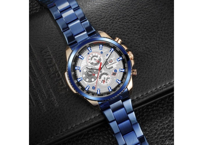 Мужские часы Forsining 6909 Blue-Cuprum-White