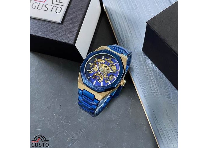Мужские часы Gusto Skeleton Blue-Gold