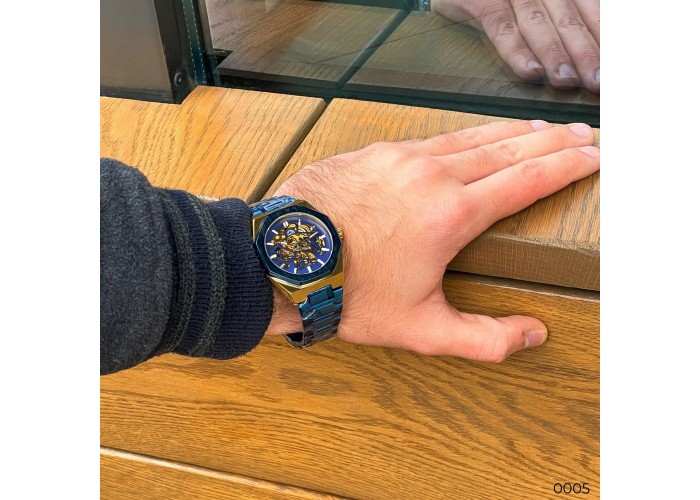 Мужские часы Gusto Skeleton Blue-Gold