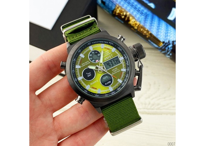 Мужские часы AMST 3003 Black-Green Green Wristband