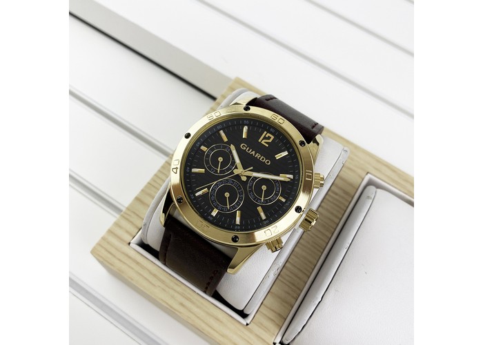 Мужские часы Guardo 011168-3 Dark Brown-Gold