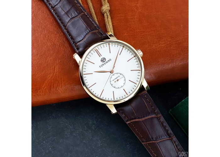 Мужские часы Forsining 1164 Gold-White-Brown