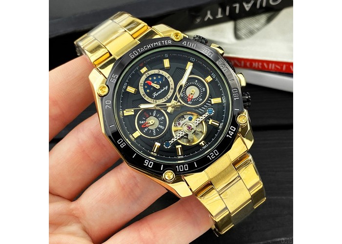 Мужские часы Forsining 6913 Gold-Black